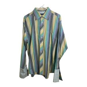 Ted baker mens button down dress shirt French cuff striped colorful. Size 161/2.